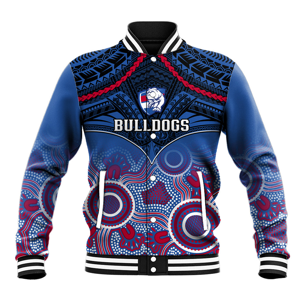 Personalised Bulldogs Football Baseball Jacket Doggies Aboriginal Mix Polynesian Pattern LT14