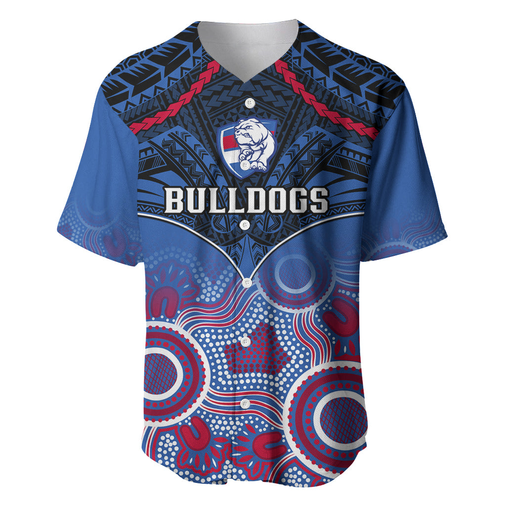 Personalised Bulldogs Football Baseball Jersey Doggies Aboriginal Mix Polynesian Pattern LT14
