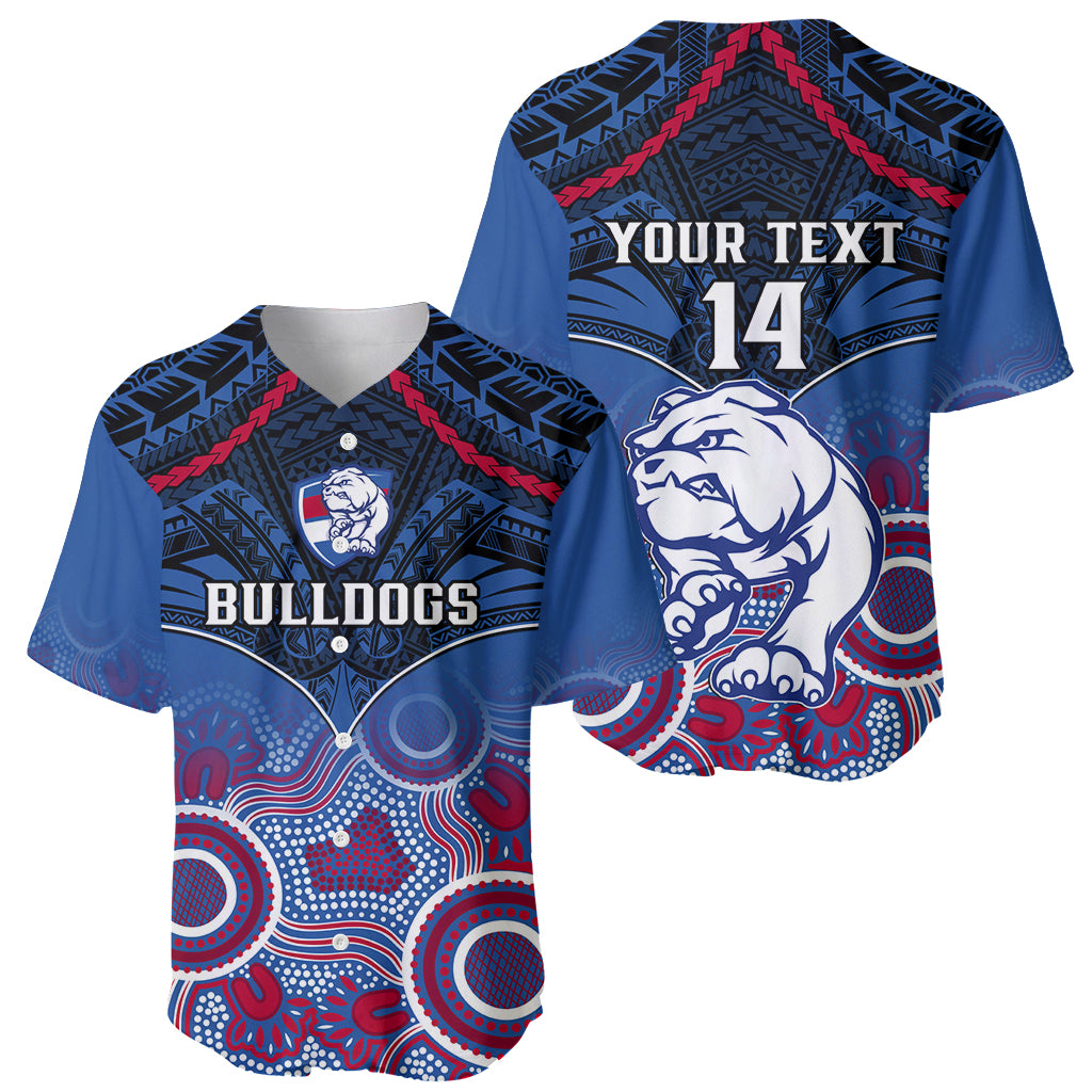 Personalised Bulldogs Football Baseball Jersey Doggies Aboriginal Mix Polynesian Pattern LT14