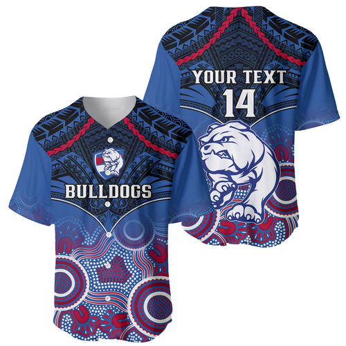 Personalised Bulldogs Football Baseball Jersey Doggies Aboriginal Mix Polynesian Pattern LT14