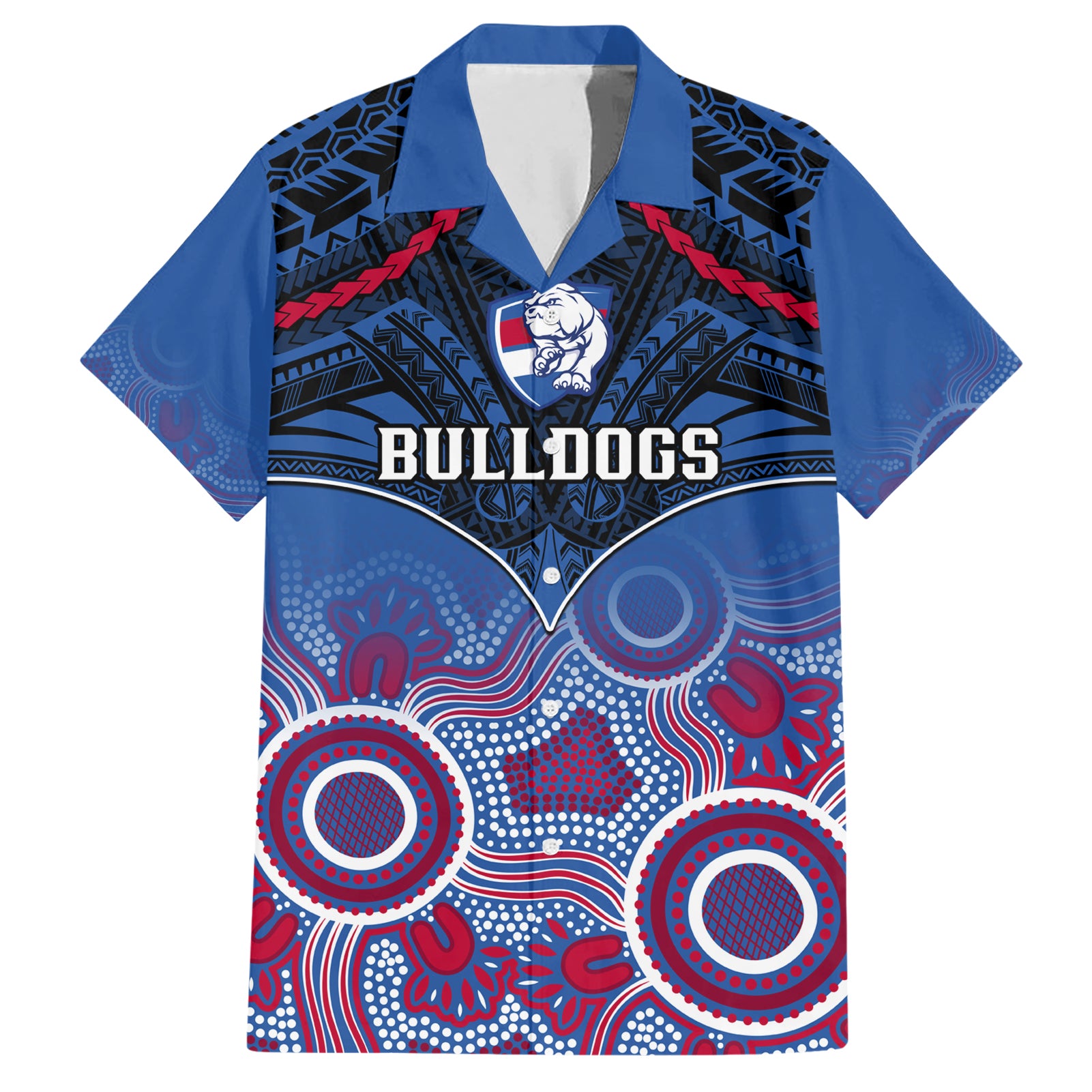Personalised Bulldogs Football Hawaiian Shirt Doggies Aboriginal Mix Polynesian Pattern LT14