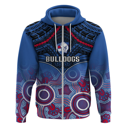 Personalised Bulldogs Football Hoodie Doggies Aboriginal Mix Polynesian Pattern LT14