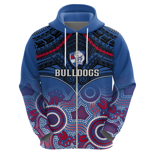 Personalised Bulldogs Football Hoodie Doggies Aboriginal Mix Polynesian Pattern LT14