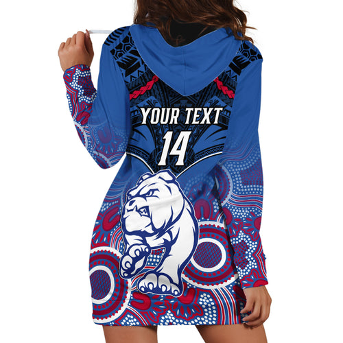 Personalised Bulldogs Football Hoodie Dress Doggies Aboriginal Mix Polynesian Pattern LT14