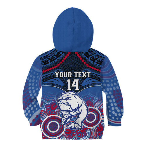 Personalised Bulldogs Football Kid Hoodie Doggies Aboriginal Mix Polynesian Pattern LT14