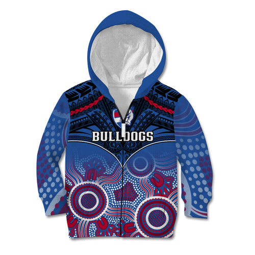 Personalised Bulldogs Football Kid Hoodie Doggies Aboriginal Mix Polynesian Pattern LT14