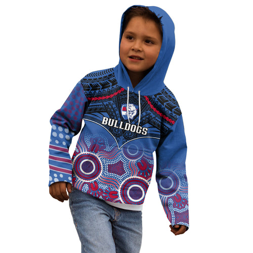 Personalised Bulldogs Football Kid Hoodie Doggies Aboriginal Mix Polynesian Pattern LT14