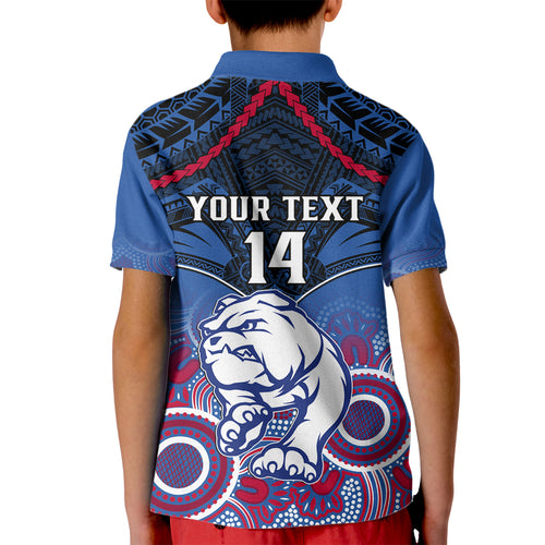 Personalised Bulldogs Football Kid Polo Shirt Doggies Aboriginal Mix Polynesian Pattern LT14