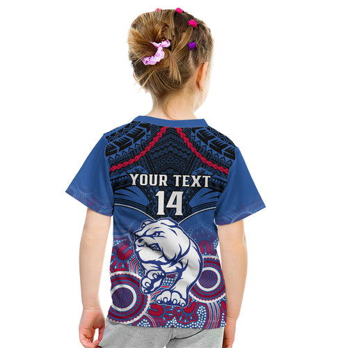 Personalised Bulldogs Football Kid T Shirt Doggies Aboriginal Mix Polynesian Pattern LT14