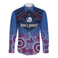 Personalised Bulldogs Football Long Sleeve Button Shirt Doggies Aboriginal Mix Polynesian Pattern LT14