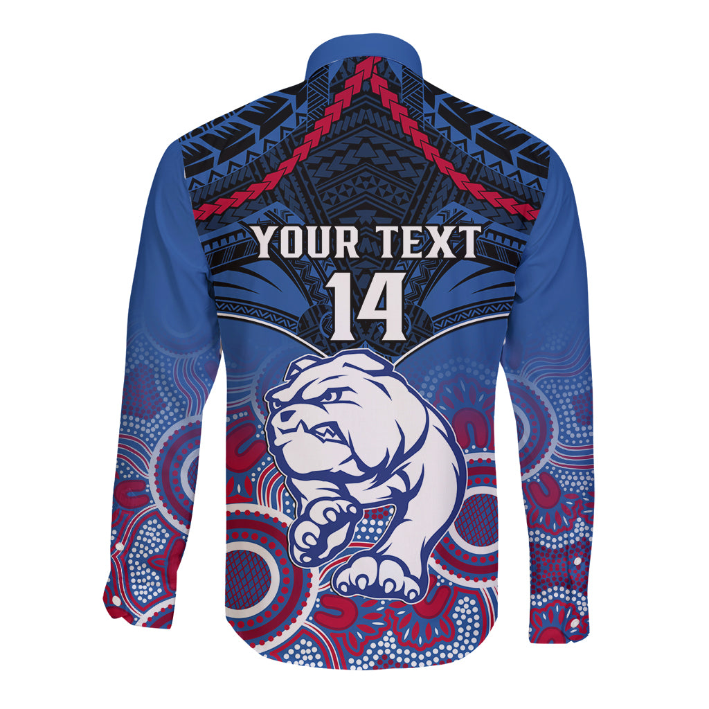 Personalised Bulldogs Football Long Sleeve Button Shirt Doggies Aboriginal Mix Polynesian Pattern LT14