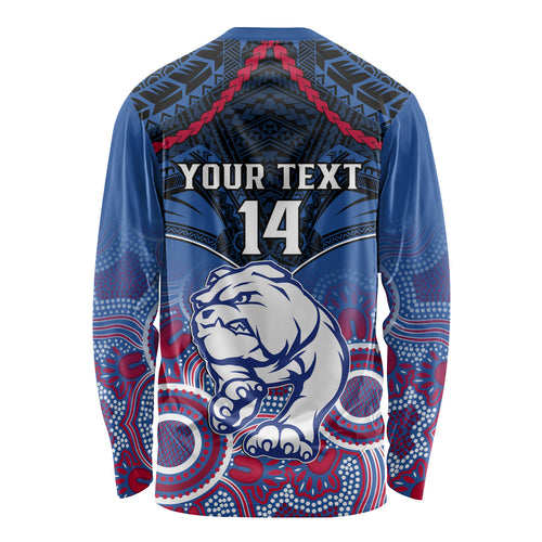 Personalised Bulldogs Football Long Sleeve Shirt Doggies Aboriginal Mix Polynesian Pattern LT14