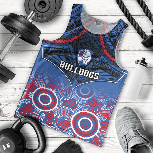 Personalised Bulldogs Football Men Tank Top Doggies Aboriginal Mix Polynesian Pattern LT14