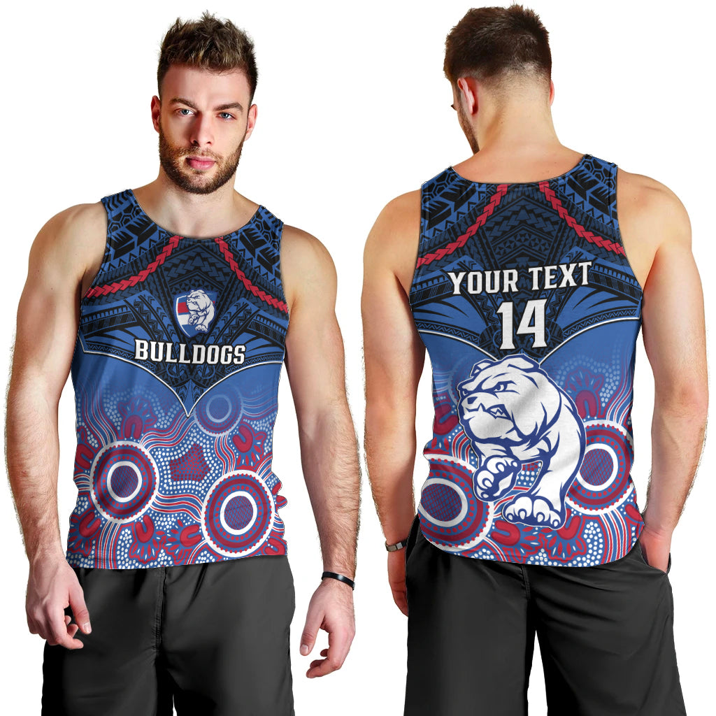 Personalised Bulldogs Football Men Tank Top Doggies Aboriginal Mix Polynesian Pattern LT14