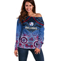 Personalised Bulldogs Football Off Shoulder Sweater Doggies Aboriginal Mix Polynesian Pattern LT14