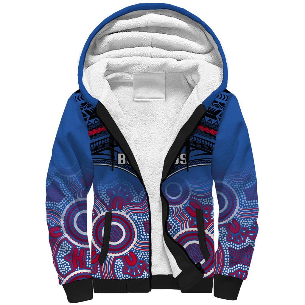 Personalised Bulldogs Football Sherpa Hoodie Doggies Aboriginal Mix Polynesian Pattern LT14
