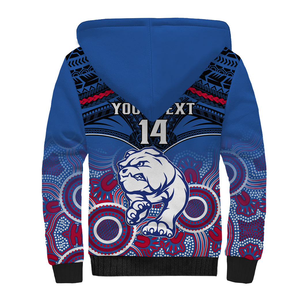 Personalised Bulldogs Football Sherpa Hoodie Doggies Aboriginal Mix Polynesian Pattern LT14