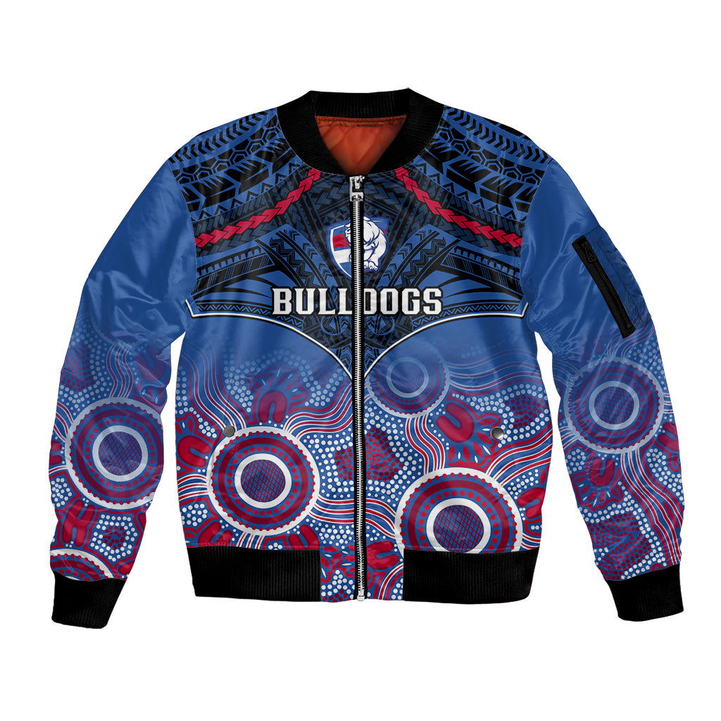 Personalised Bulldogs Football Sleeve Zip Bomber Jacket Doggies Aboriginal Mix Polynesian Pattern LT14