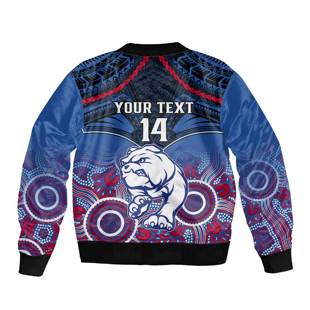 Personalised Bulldogs Football Sleeve Zip Bomber Jacket Doggies Aboriginal Mix Polynesian Pattern LT14
