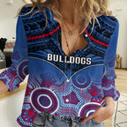 Personalised Bulldogs Football Women Casual Shirt Doggies Aboriginal Mix Polynesian Pattern LT14