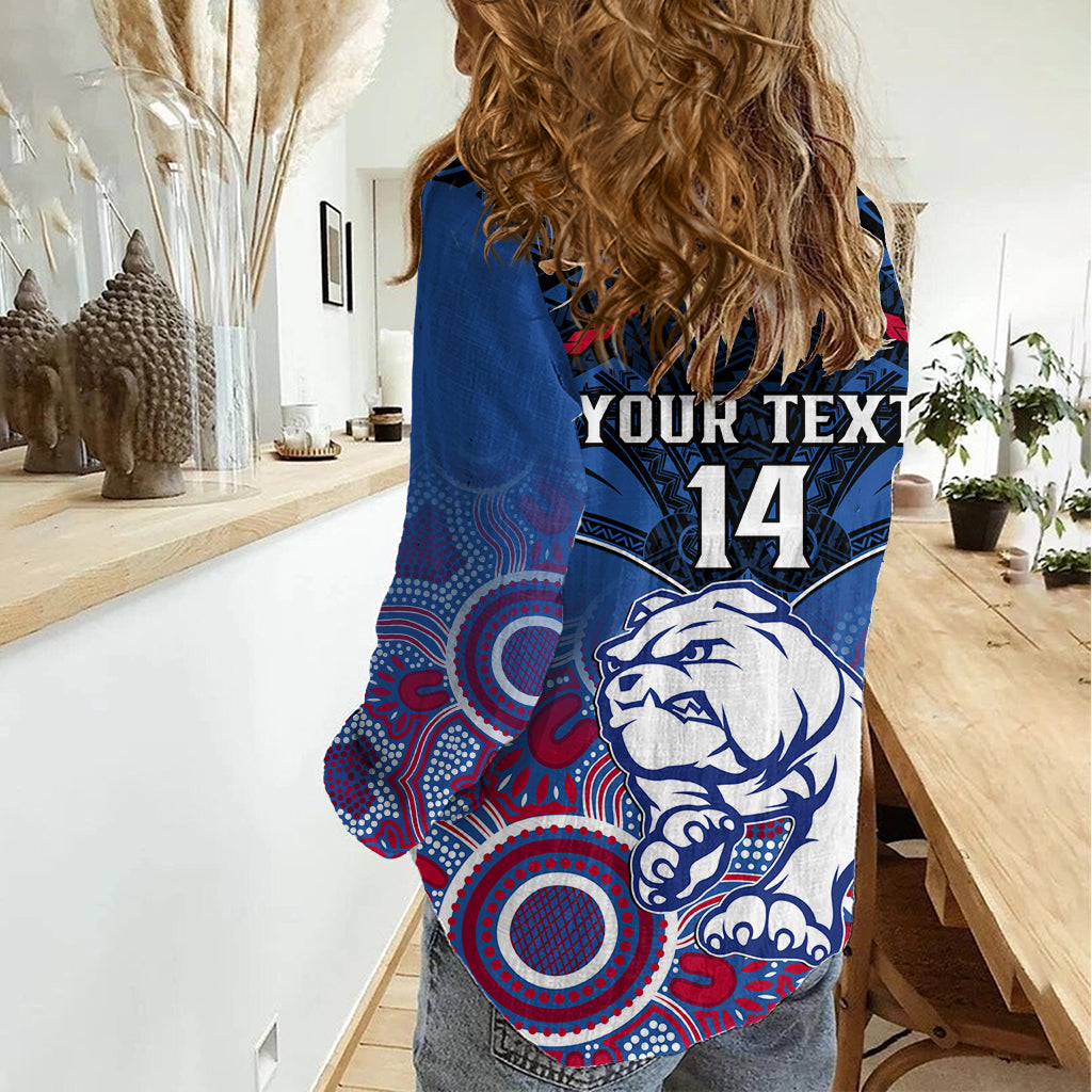 Personalised Bulldogs Football Women Casual Shirt Doggies Aboriginal Mix Polynesian Pattern LT14