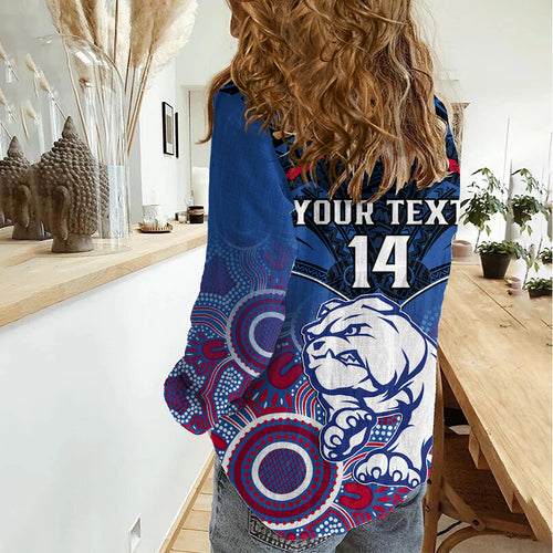 Personalised Bulldogs Football Women Casual Shirt Doggies Aboriginal Mix Polynesian Pattern LT14