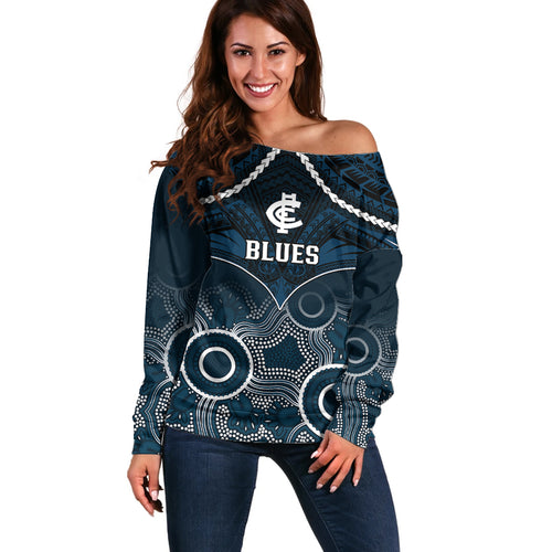 carlton-football-off-shoulder-sweater-blues-aboriginal-mix-polynesian-pattern