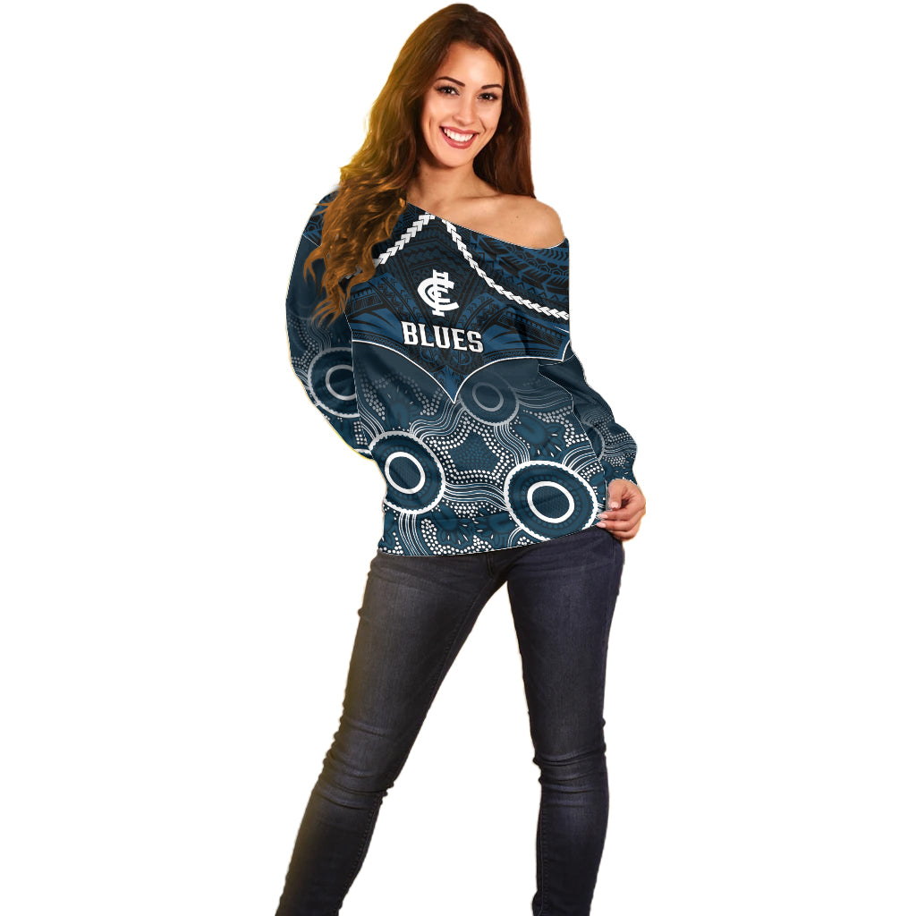 carlton-football-off-shoulder-sweater-blues-aboriginal-mix-polynesian-pattern