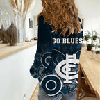 Carlton Football Women Casual Shirt Blues Aboriginal Mix Polynesian Pattern LT14