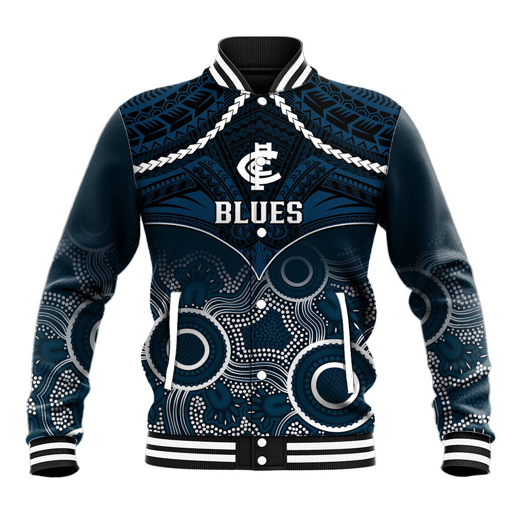 personalised-carlton-football-baseball-jacket-blues-aboriginal-mix-polynesian-pattern