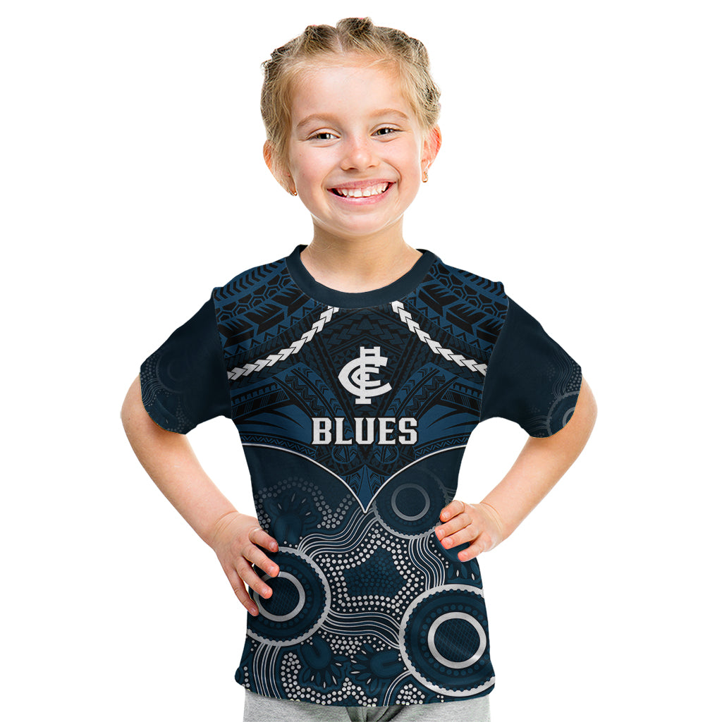 personalised-carlton-football-kid-t-shirt-blues-aboriginal-mix-polynesian-pattern