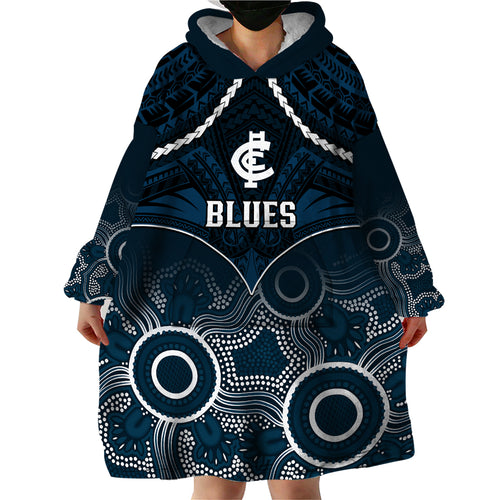 personalised-carlton-football-wearable-blanket-hoodie-blues-aboriginal-mix-polynesian-pattern