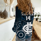 Personalised Carlton Football Women Casual Shirt Blues Aboriginal Mix Polynesian Pattern LT14
