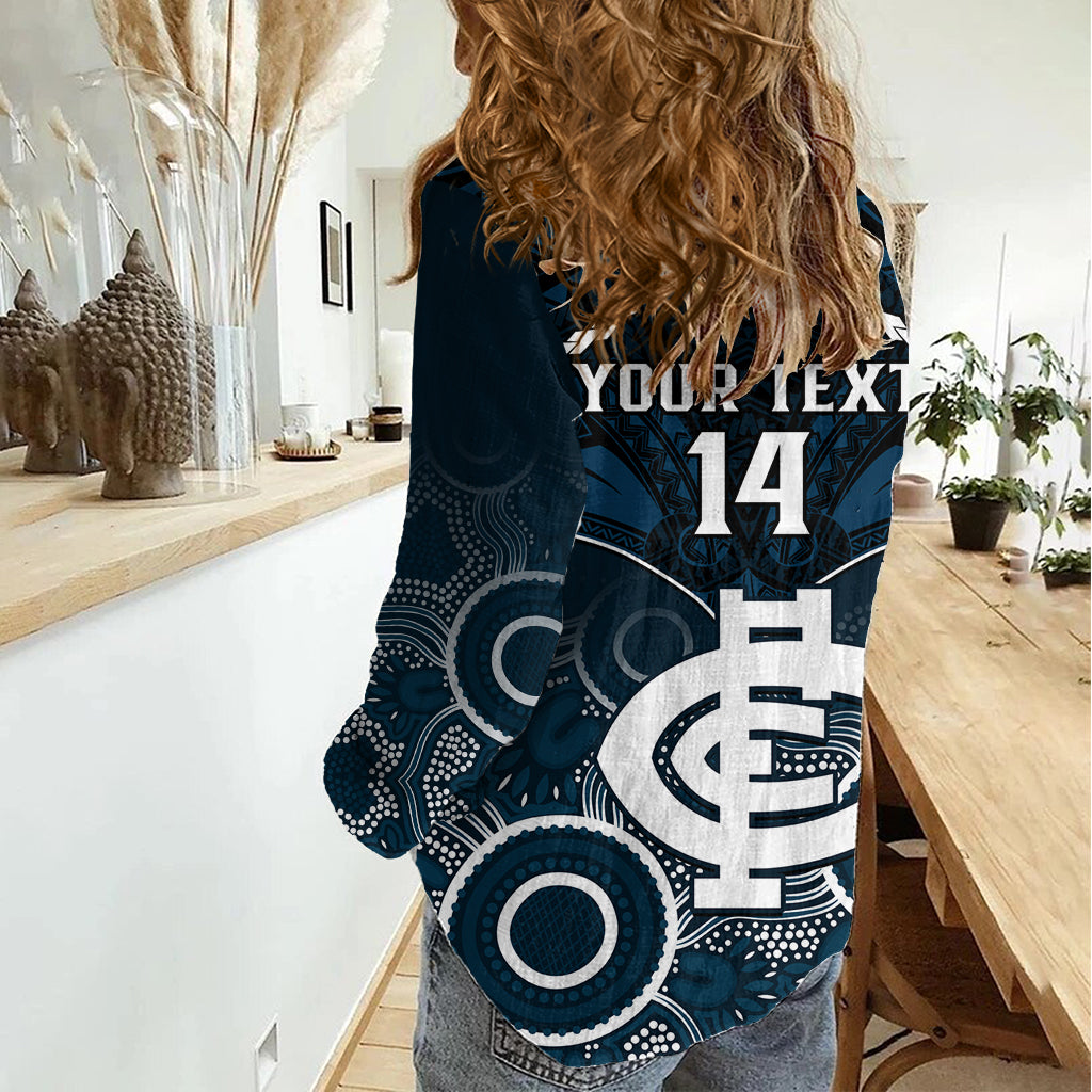 Personalised Carlton Football Women Casual Shirt Blues Aboriginal Mix Polynesian Pattern LT14