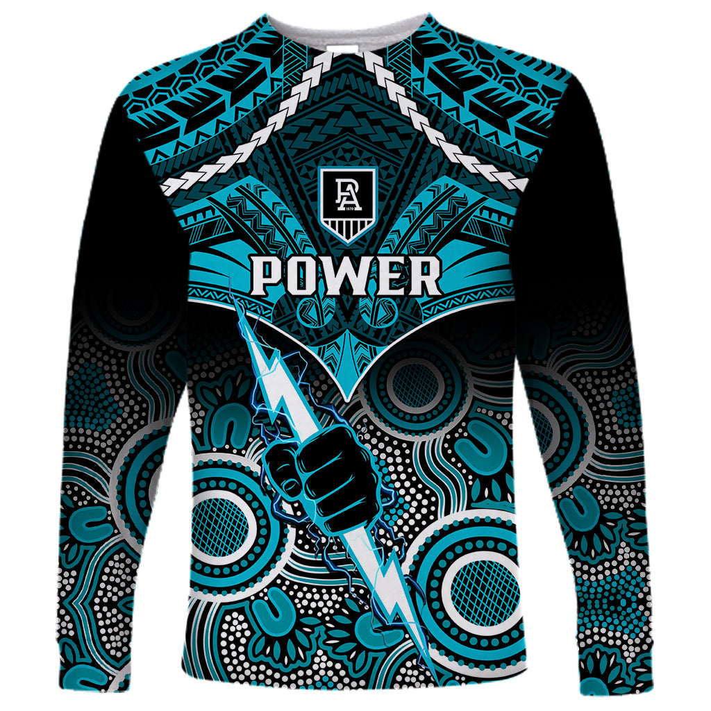 personalised-port-adelaide-football-long-sleeve-shirt-power-aboriginal-mix-polynesian-pattern