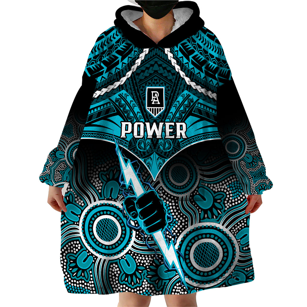 personalised-port-adelaide-football-wearable-blanket-hoodie-power-aboriginal-mix-polynesian-pattern