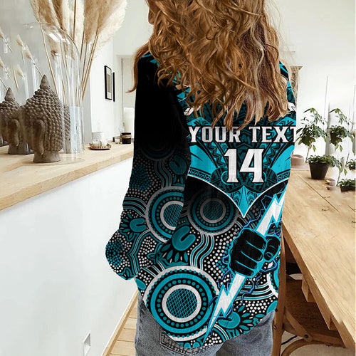 Personalised Port Adelaide Football Women Casual Shirt Power Aboriginal Mix Polynesian Pattern LT14