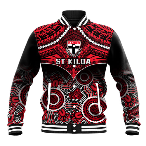St Kilda Football Baseball Jacket Saints Aboriginal Mix Polynesian Pattern LT14