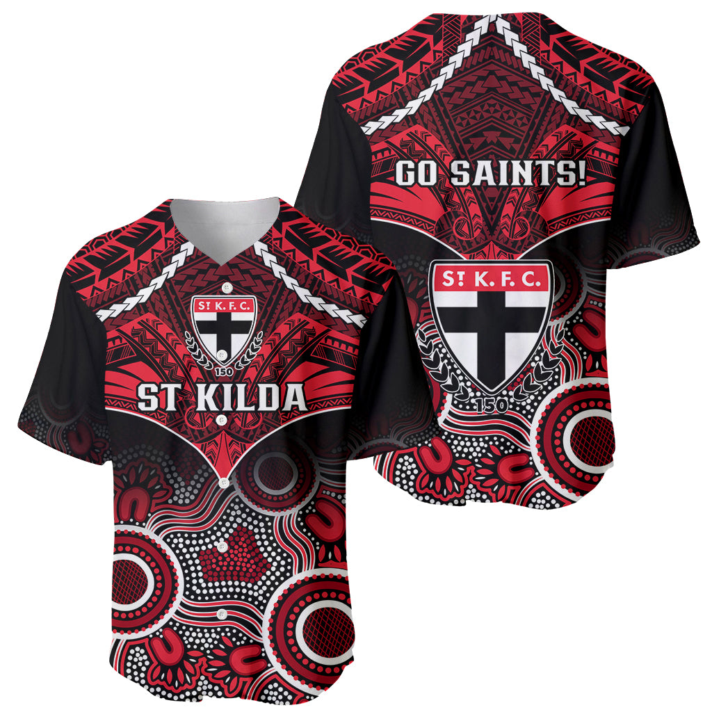 St Kilda Football Baseball Jersey Saints Aboriginal Mix Polynesian Pattern LT14