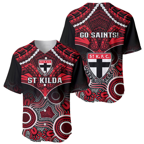 St Kilda Football Baseball Jersey Saints Aboriginal Mix Polynesian Pattern LT14