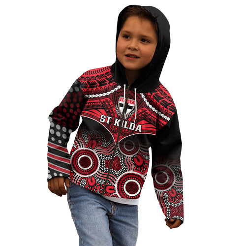 St Kilda Football Kid Hoodie Saints Aboriginal Mix Polynesian Pattern LT14