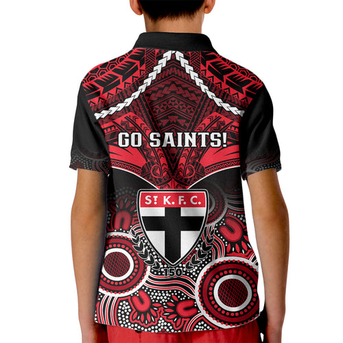 St Kilda Football Kid Polo Shirt Saints Aboriginal Mix Polynesian Pattern LT14