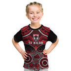 St Kilda Football Kid T Shirt Saints Aboriginal Mix Polynesian Pattern LT14