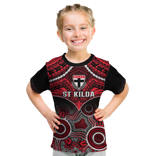 St Kilda Football Kid T Shirt Saints Aboriginal Mix Polynesian Pattern LT14