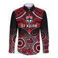 St Kilda Football Long Sleeve Button Shirt Saints Aboriginal Mix Polynesian Pattern LT14