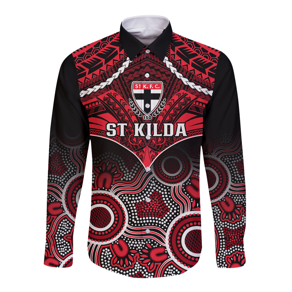 St Kilda Football Long Sleeve Button Shirt Saints Aboriginal Mix Polynesian Pattern LT14