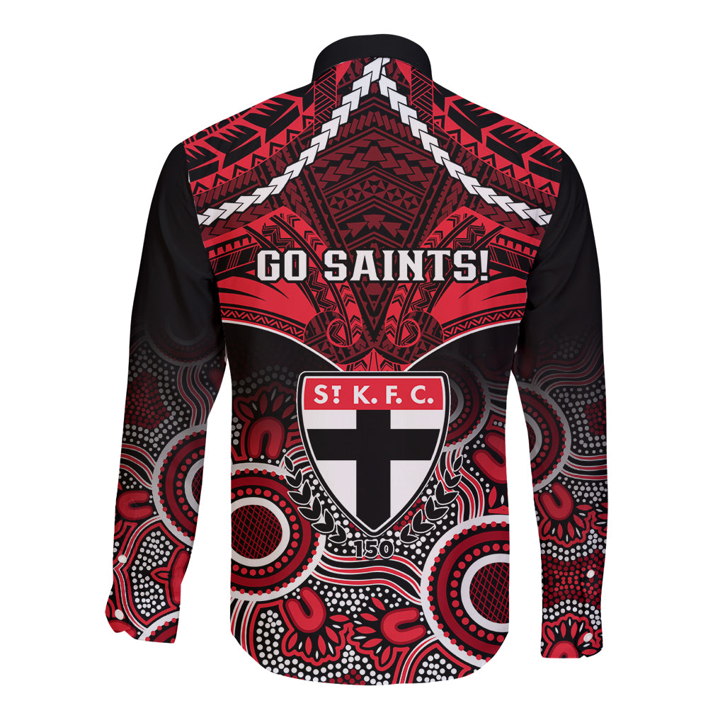 St Kilda Football Long Sleeve Button Shirt Saints Aboriginal Mix Polynesian Pattern LT14