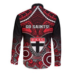St Kilda Football Long Sleeve Button Shirt Saints Aboriginal Mix Polynesian Pattern LT14