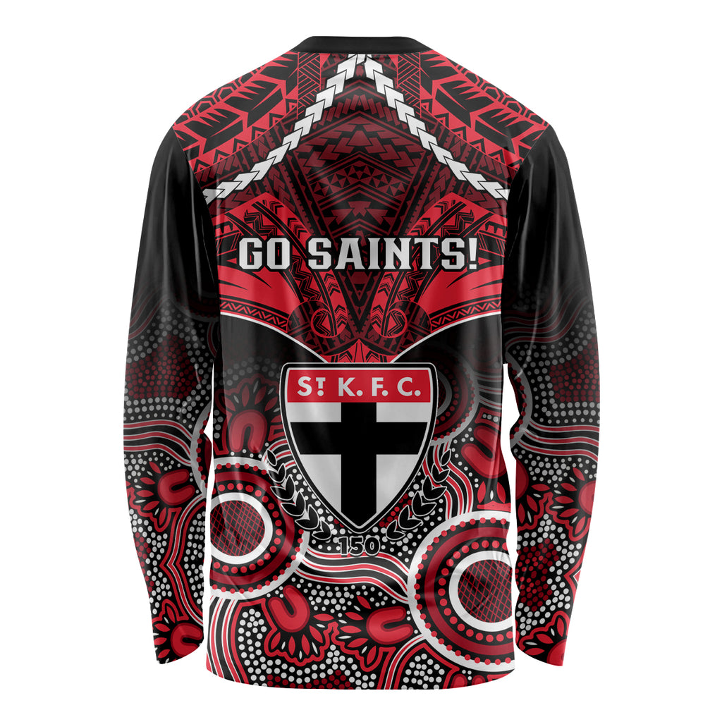 St Kilda Football Long Sleeve Shirt Saints Aboriginal Mix Polynesian Pattern LT14