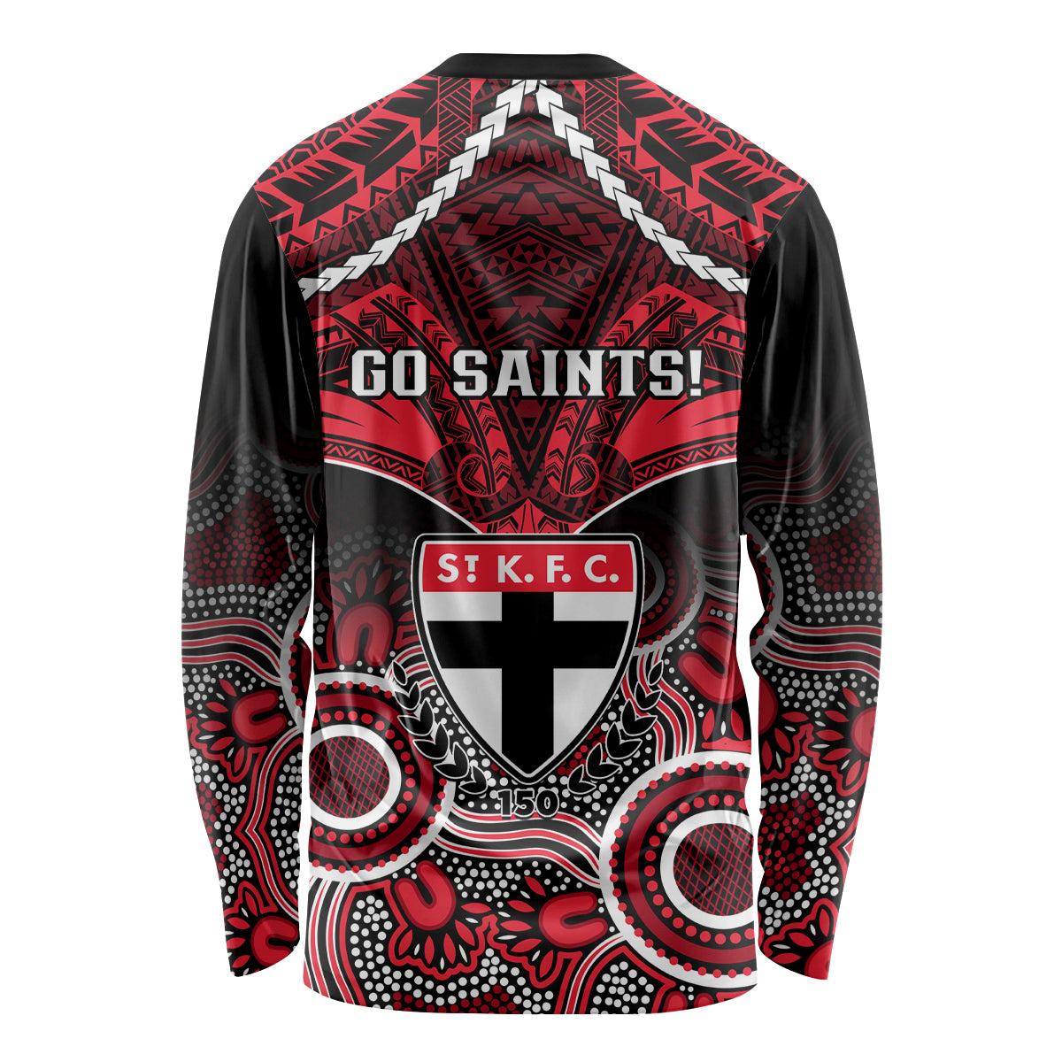 St Kilda Football Long Sleeve Shirt Saints Aboriginal Mix Polynesian Pattern LT14
